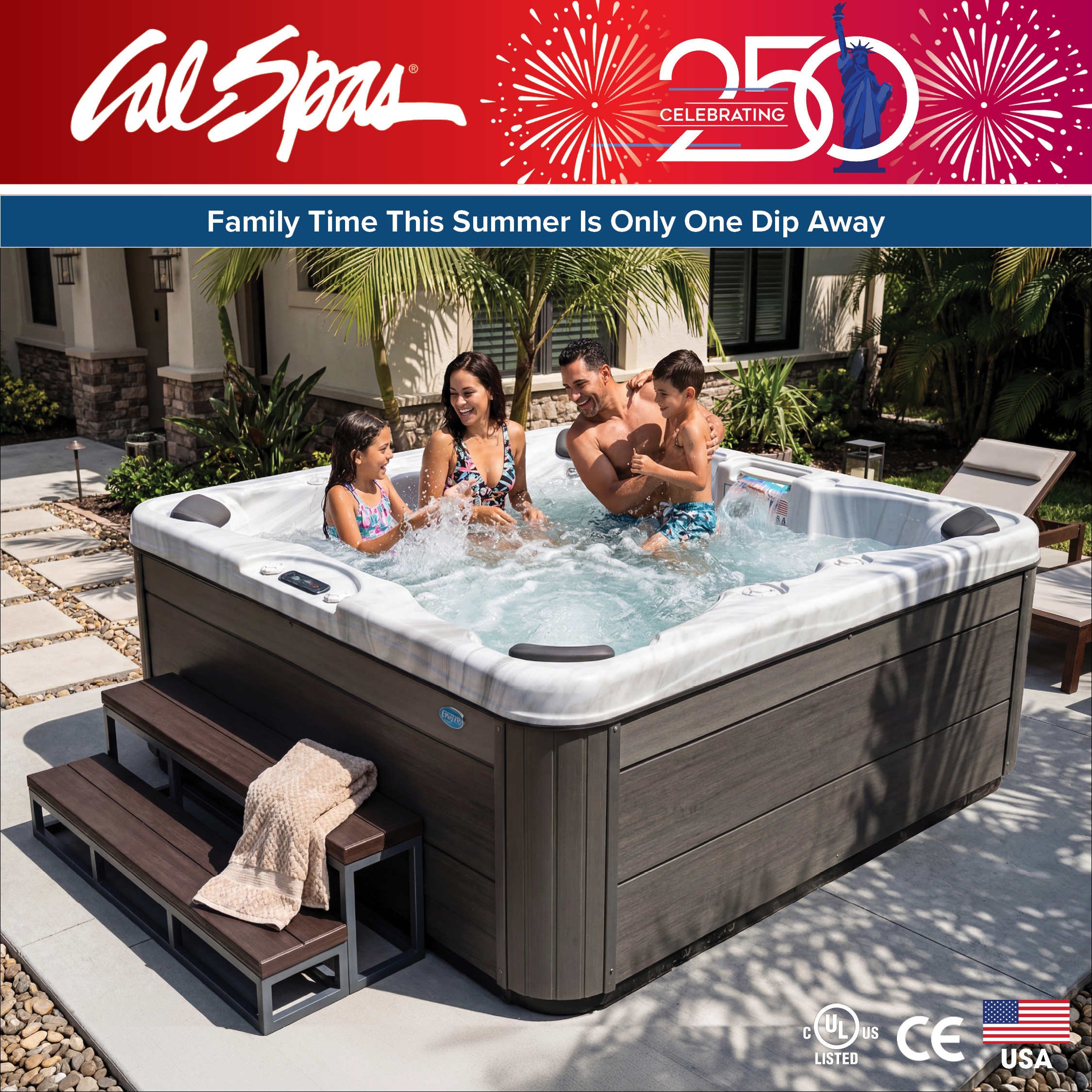 Calspas hot tub being used in a family setting - Peabody